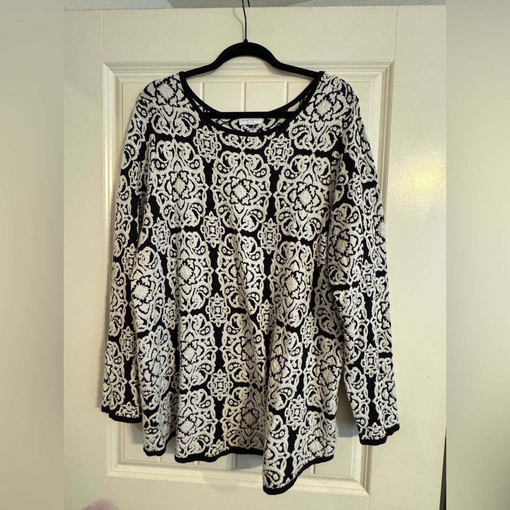 Charter Club Black and Cream Knit Top